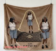 Coach Signature Chain Bag Print Flannel Sofa Throw Blanket C212
